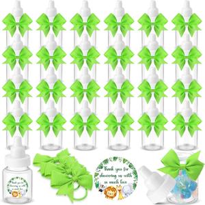Beeveer 24 Sets 3.5 Inch Mini Baby Bottles for Baby Shower Party Favor Game Plastic Milk Bottles with Thank You Showering Stickers and Bows Thank You Gifts for Guests Candy Decor (Light Green,Animal) (1 Count (Pack of 24))