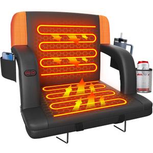 Suteck Dual-Sided Heated Stadium Seats for Bleachers with Back Support, Portable Heated Bleacher Seat with Backrest, 3 Heat Levels, 5 Pockets  Ideal for Outdoor Stadiums and Events (1PC 25in Orange)