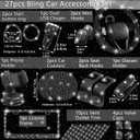 NBTEPEM 27 PCs Black Bling Car Accessories Set for Women, Steering Wheel Covers Universal Fit 15 Inch, Bling License Plate Frame, Bling Phone Holder, Bling Car Coasters (Black Diamond)