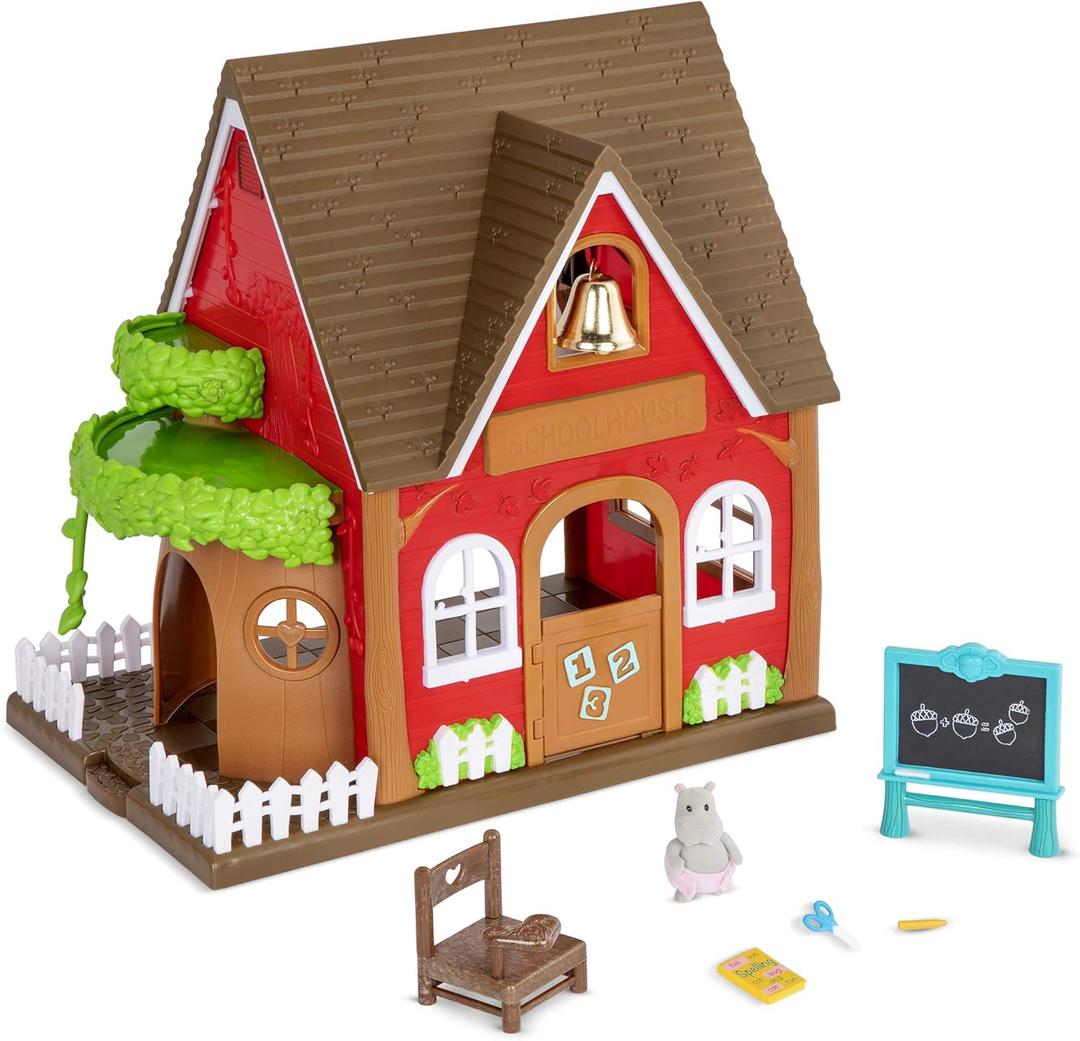 Li'l Woodzeez  Woodland Schoolhouse Dollhouse Playset with 1 Doll Figure, Miniature Furniture & Accessories  Encourages Imaginative Pretend Play for 3+ Years