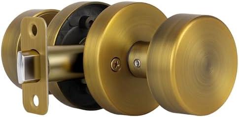 naubea Antique Brass Passage Door Knobs Interior, Old Style Round Door Knob Antique Door Handle for Hallway Pantry Closet Door Knob