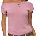 SUUKSESS Women Silk Cashmere Blend Off The Shoulder Tops Summer Lightweight Knit Trendy Sweaters Going Out Loose Fit Shirts (Light Pink, Medium) (Pink, M)