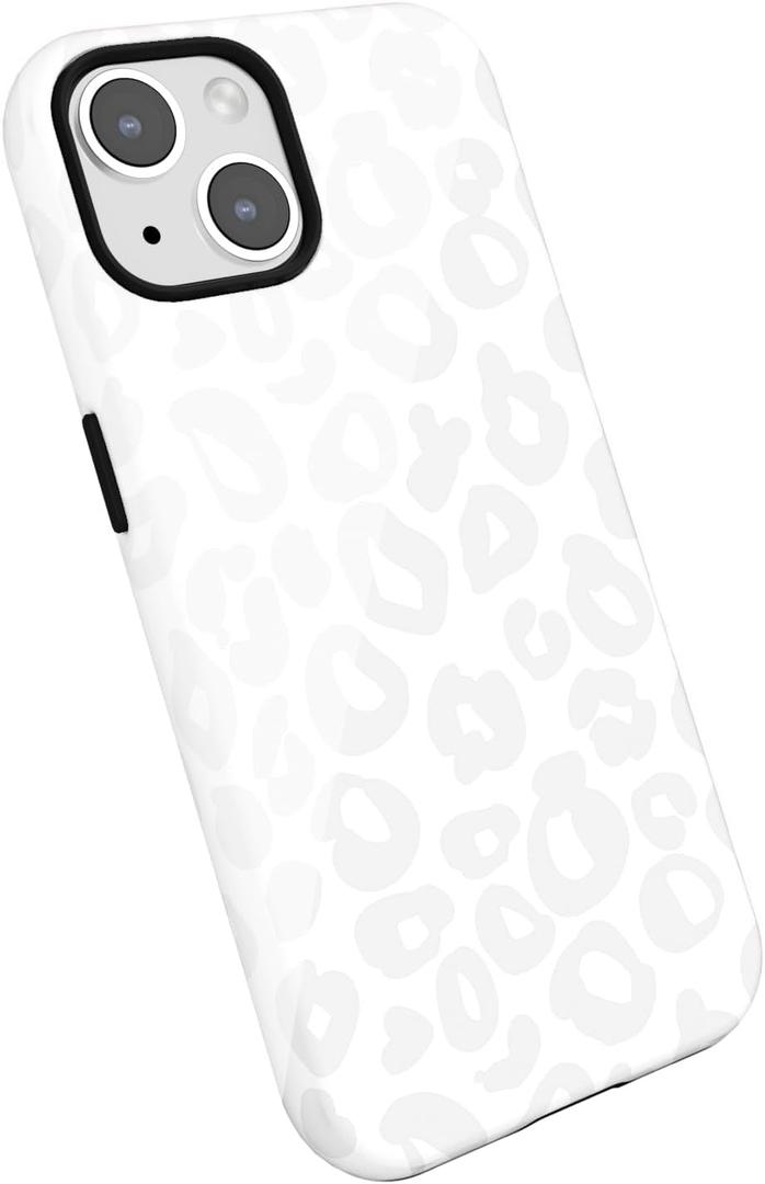 For iPhone 14 Plus 15 Plus Case Cheetah Print, Leopard Pattern Phone Case for Women Girls, Girly Cute Thin Slim Hard Shell Plastic Phone Cover, Luxury Aesthetic Trendy Animal Design, White