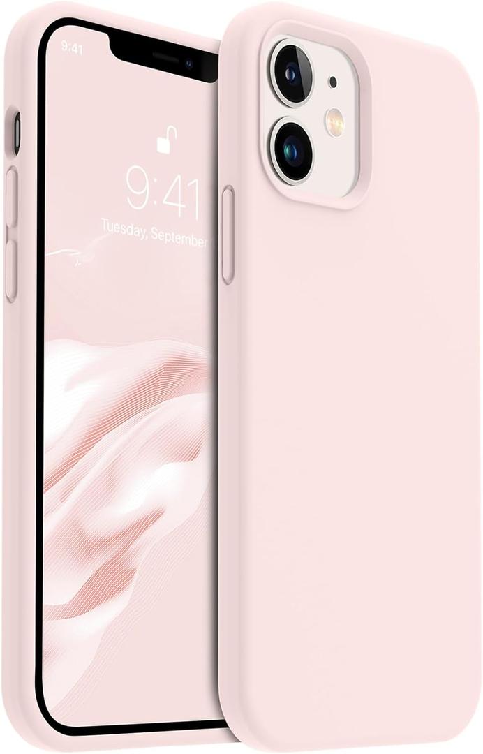 AOTESIER Compatible with iPhone 12 Phone Case and iPhone 12 Pro Case 6.1 inch,Silky Touch Premium Soft Liquid Silicone Rubber Anti-Fingerprint Full-Body Protective Flexible Bumper Case (Chalk Pink)