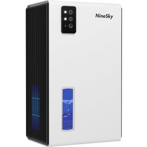 NineSky Dehumidifiers for Home, 95 OZ Water Tank, (1000 sq.ft) Dehumidifiers for Bathroom Bedroom Basement with Auto Shut Off,7 Colors LED Light(White)