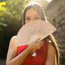 6 PCS Wooden Folding Fans Handheld Vintage Wood Hand Fan Foldable Chinese Sandalwood Fans with Tassels for Women Wedding Favors Baby Shower Party Gift