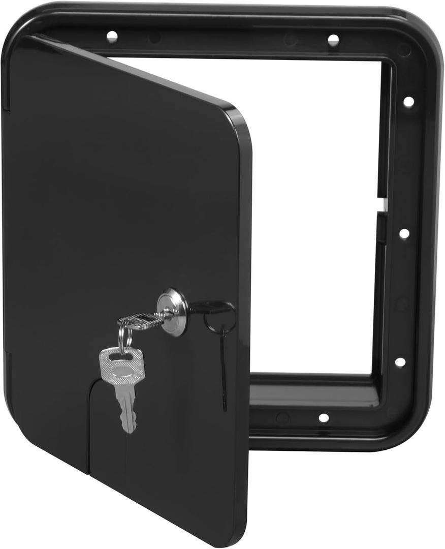RV Access Door, RV Electrical Cord Trailer Power Cord Hatch Cable Cover Camper Hose Storage Door RV Compartment Door, Black Large Size with 2 Keys