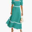 BTFBM Women's 2024 Summer Square Neck Short Puff Sleeve Dress Casual Tie Back Smocked A Line Flowy Maxi Dresses S