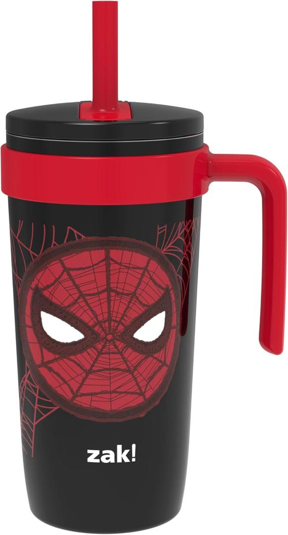 Zak Designs Marvel Fairway Travel Tumbler for On the Go or At Home, 18oz Stainless Steel with Vacuum Insulation, Spillproof Silicone Straw, and Carry Handle for Cold Drinks (Spider-Man)