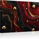 ChaudArt Glamorous Red and Black Marble with Gold Accents Wall Decor for Luxe Lounge Evoking Opulent Elegance, 36"L x 24"W