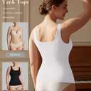 KIKIMINK Womens Shapewear Tank Tops Tummy Control Seamless Square Neck Body Shaper Compression Camisole Slimming Undershirt - White Medium (White, M)