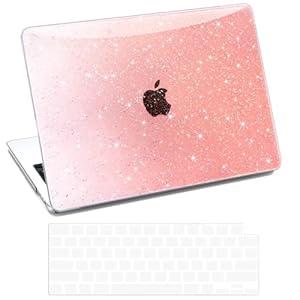 QJUZO Compatible with MacBook Pro 14 inch Case 2026 2025-2021 M5 M4 M3 M2 M1 (A3427 A3426 A3434 A3401 A3185 A3112 A2992 A2918 A2779 A2442) + Keyboard & Screen Protector, Glitter Gradient Orange