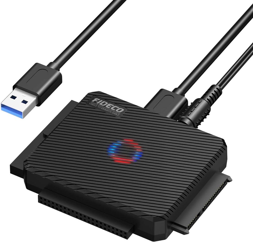 FIDECO SATA/IDE to USB 3.0 Adapter, Hard Drive Adapter Cable Converter for Universal 2.5/3.5 Inch IDE HDD, 2.5 Inch SSD, 5.25-Inch DVD/CD Drive