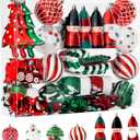 Alupssuc 95pcs Christmas Balls Ornaments Set, Shatterproof Plastic Baubles, Soldiers, Christmas Socks for Xmas Tree Holiday Wedding Party Decorations with Hanging Strings, White, Red and Green