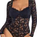 Avidlove Womens Bodysuits Long Sleeve Body Suits Womens Lace Going Out Tops One Piece Bodysuits for Women with Snap Crotch (Medium, Black)