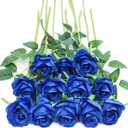 Tifuly Royal Blue Roses Artificial Flowers -12 pcs Realistic Single Long Stem Fake Silk Roses Bouquet for Party Home Wedding Centerpiece Office DIY Decor 