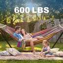 GAFETE Double Hammock with Stand for Outside, Upgraded Spreader Bar, Heavy Duty Space Saving Steel Stand 2 Person, Side Pockets, Easy Assembly, 600lbs Weight Capacity, Indoor & Outdoor (Classic Red)