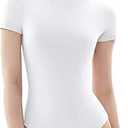 PUMIEY Women's Crew Neck Short Sleeve Thong Bodysuit Fashion T-shirt Tops Smoke Cloud Pro Collection Size XL