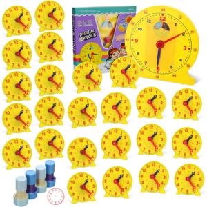 Lenwen 30 Pcs Classroom Clock Kit 24 Hours Learn to Tell Time Teaching Clock Toy for Kids Teaching Time Resources for Kids Learning Teacher Classroom Supplies