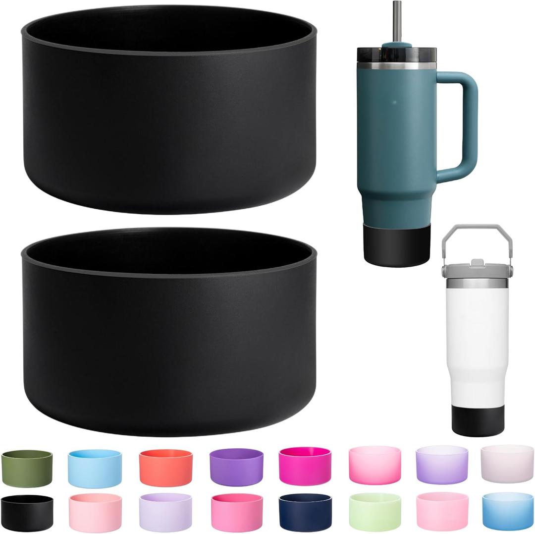 2-Pack Silicone Boot for Stanley 40 30 oz Quencher Adventure Tumbler, IceFlow 30 20 oz, Stanley Cup Protector Black