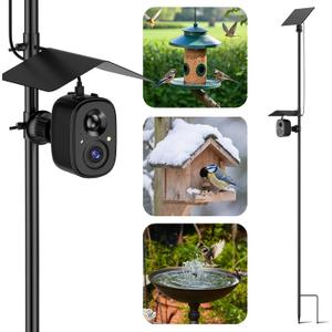 Smart Bird Feeder Camera Solar Powered with Pole, 2.5K HD Birdwatching Live Video Auto Capture, AI Identification & Instant Notification, Wireless Bird House/Bath Cam Outdoor, Gift for Bird Lovers