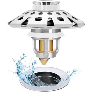 AzWzz Bathroom Sink Stopper,Sink Hair Catcher,Bathroom Sink Drain Strainer Pop Up Drain Cover Plug,Universal for 1.1 to 1.65in Sink Drain Hole (Chrome Silver)