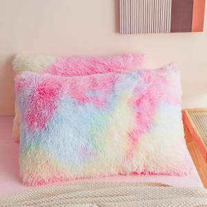 Faux Fur Fluffy Fuzzy Plush Tie Dye Pink Pillow Case Set of 2, Soft Decorative Pillow Covers for Bed, Bedroom, Living Room, Zipper Closure, Standard Size (20"x26", Tie Dye Pink)