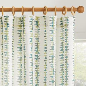 jinchan Linen Nursery Curtains for Living Room Boho Curtains for Bedroom Kids Room 96 Inches Long Geometric Printed Farmhouse Drapes Rod Pocket Window Treatment Curtain Set of 2 Panels, Green
