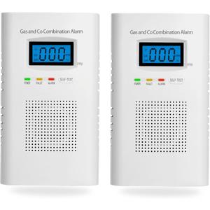 2 Pack Combination Gas & Carbon Monoxide Detectors - Plug in CO Alarm & Natural Gas Detector with Digital Display, CO Detector & Combustible Gas Detector for Home, Easy to Read