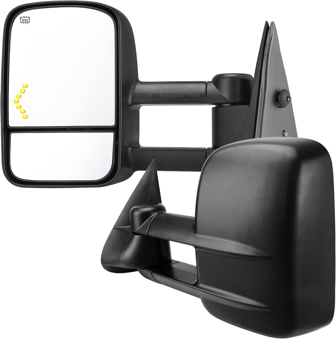 AUTOSAVER88 Tow Mirrors Compatible with 2007-2013 Chevy Silverado GMC Sierra, Power Heated Driver and Passenger Side Replacement Towing Mirror Set with Turn Signal and Dual Glass