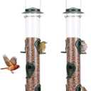MIXXIDEA 2PK Metal Bird Feeders with 6 Feeding Ports,Tube Bird Feeder with Steel Hanger,Wild Bird Feeder for Outdoors Hanging, Attracting Birds in Your Lawn, Garden, Balcony (Green)