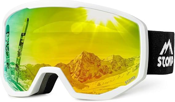 Ski/Snowboarding Goggles 100% UV400 Protection Replaceable Lens/Straps Goggle for Men, Women & Youth (White Frame/Pink Lens Vlt 14%)