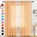 SpaceDresser Sheer Voile Window Treatment Rod Pocket Curtain Panels for Kitchen Bedroom Living Room Drapes Sunlight Filtering Privacy Semi Home Decor Assorted (Beige, 52 W x 84 L)