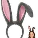 Gray Bunny Ears Headband Plush Rabbit Ears Costume Accessories for Kids, Girls, Women Cosplay Bunny Outfit, Halloween Dress Up, Easter Party Supplies