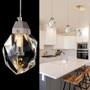 Crystal Pendant Light, 1-Light Mini Diamond Prism Hanging Ceiling Light with Brushed Nickel Finish, Color Changing LED Small Chandelier for Kitchen Island, Dining Room, Bedroom, Hallway, Bar