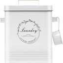 Laundry Detergent Container for Laundry Room Organization and Storage, Modern Farmhouse Metal Laundry Decor Scent Boosters Beads Dispenser With Lid and Hand Scoop, Pods Holder Bin ,White (Large(7"*6"*9"))