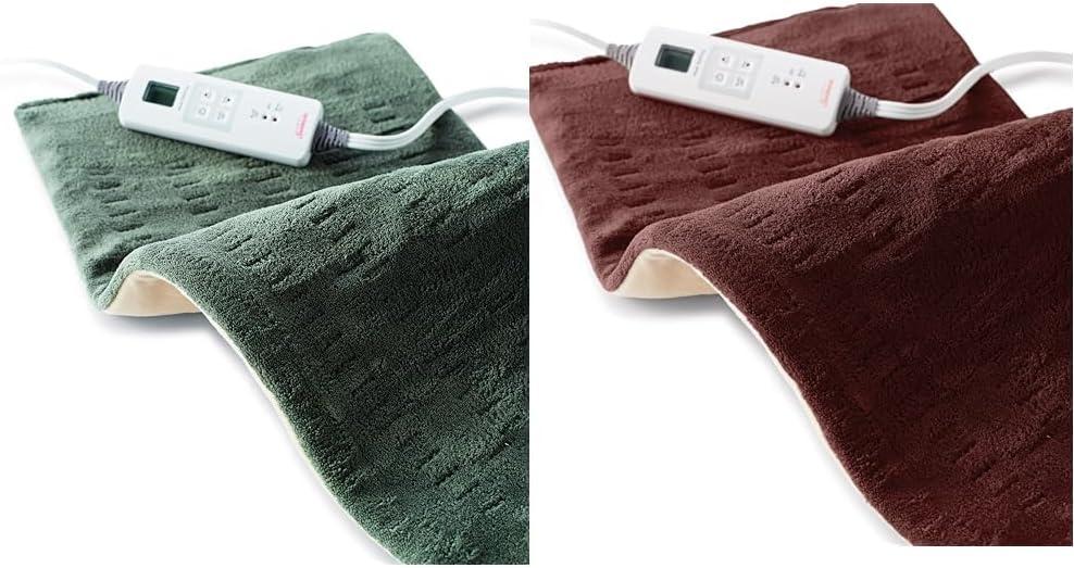 Sunbeam XL Heating Pad Bundle for Back, Neck and Shoulder Pain Relief with Auto Shut Off and 6 Heat Settings, Extra Large 12 x 24, Green and Burgundy