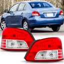 Tail Lights Assembly Pair for 2007 2008 2009 2010 2011 Toyota Yaris 4-Doors Sedan Red Taillights Rear Back Brake Lmaps Replacement Driver and Passenger Side,Chrome Housing Clear Lens