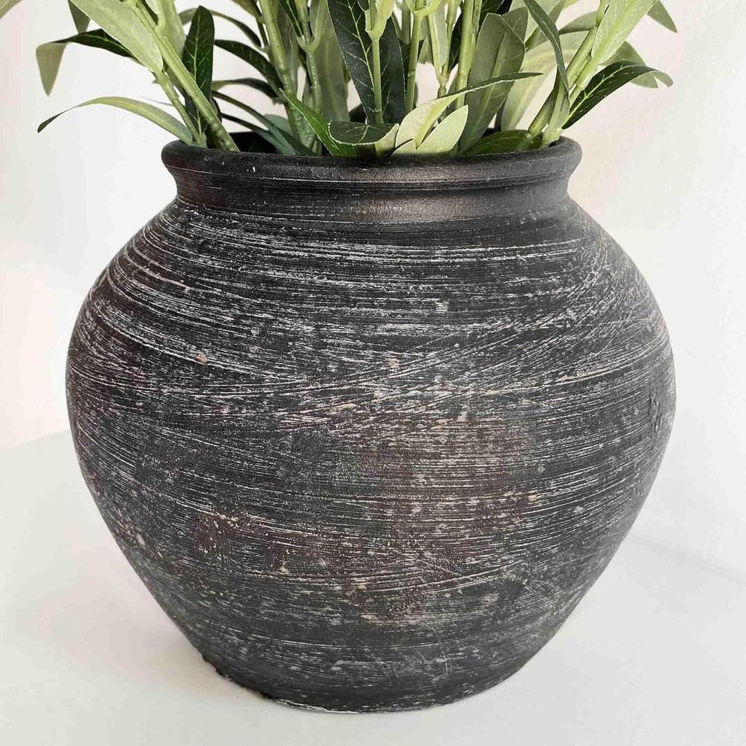 10'' Handmade Clay Black Rustic Textured VaseRustic Round Black Terracotta Farmhouse Vase (5.5'' Mouth)