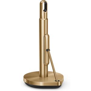 Simplehuman Tension Arm Standing Paper Towel Holder, Heavy-Duty, Easy One-Handed Tear, Kitchen Countertop, Brass Stainless Steel