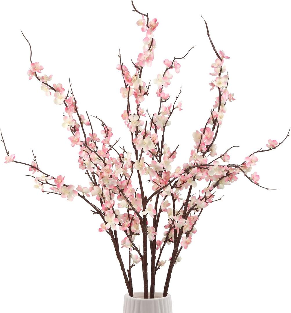 38'' Artificial Cherry Blossom Branches 4PCS Pink Cherry Blossom Branches with Long Stems Faux Silk Flowers for Vase Spring Wedding Home Office Bedroom Party Table Centerpieces Decor (Pink)