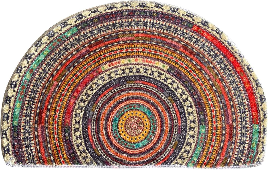 Half Round Door Mat,Semi Circle Bathroom Floor Rug,Mandala Boho Bohemian Non-Slip Welcome Entrance Way Absorbent Bath Mat,Microfiber Tufted Indoor Rug for Kitchen Living Room (Multicolor)