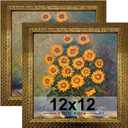 KTKDE 12x12 Picture Frame Set of 2, Ornate Vintage Gold Photo Frames 12 x 12 Antique Photo Frame for Rustic Gold Wall Decor Display Retro Home Decor best gift