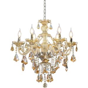 Durahonn Modern K9 Crystal Chandelier Cognac 6 Lights, E12 Base Candle Crystal Pendant Lighting Fixture, Elegant Crystal Ceiling Light for Dinning Living Room Bedroom Hallway (6 Lights)
