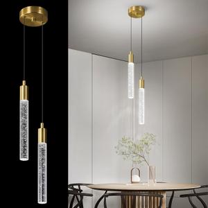 Modern Light Fixture Kitchen Island Pendant Light Dimmable LED Gold Pendant Lights Mini Crystal Pendant Lighting for Bedroom Dining Room Living Room（2-Light ）