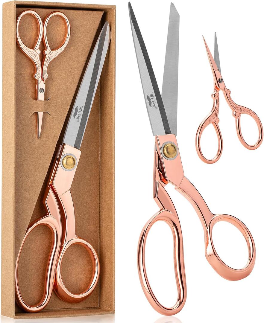 Mr. Pen- Fabric Scissors & Embroidery Scissors Set, 8.5" and 3.5", Stainless Steel, Rose Gold, Heavy Duty Fabric Shears
