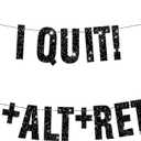 2 x Pre-Strung Black Glitter Retirement Banner,(No DIY)Funny Retirement Party Decorations"I QUIT, CTRL+ALT+RETIRE" Farewell banner,Party Supplies,Gifts and Decorations