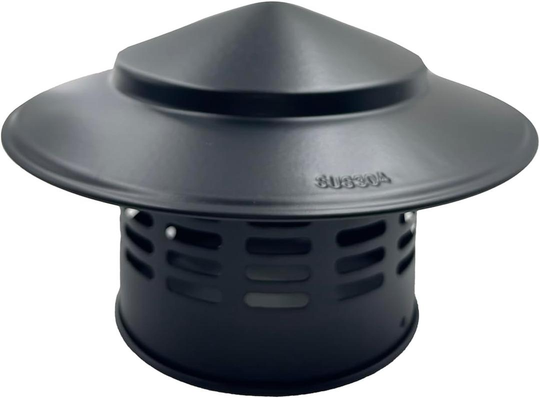 4" Black Round Chimney Cap with Cone Top Stainless Steel Fireplace Chimney Cover Rain Caps for Outside