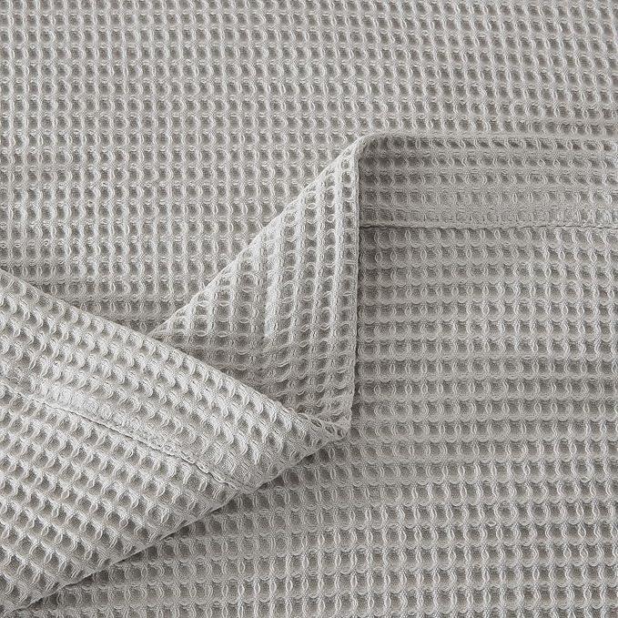 100% Cotton Light Grey Blanket King Size for Bed - Breathable and Soft, Waffle Weave for Summer Spring, 102x90 Inches