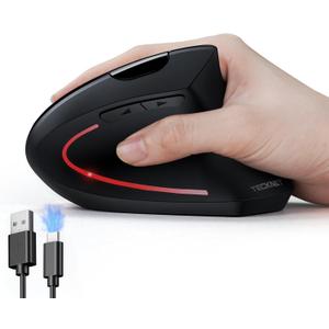 TECKNET Ergonomic Mouse, Rechargeable Vertical Ergo Mouse Wireless 800-4800 Levels 5 Adjustable DPI, Silent 2.4GHz Optical Carpal Tunnel Mouse for Right Hand, USB Wireless Mice for Laptop, PC (Black)